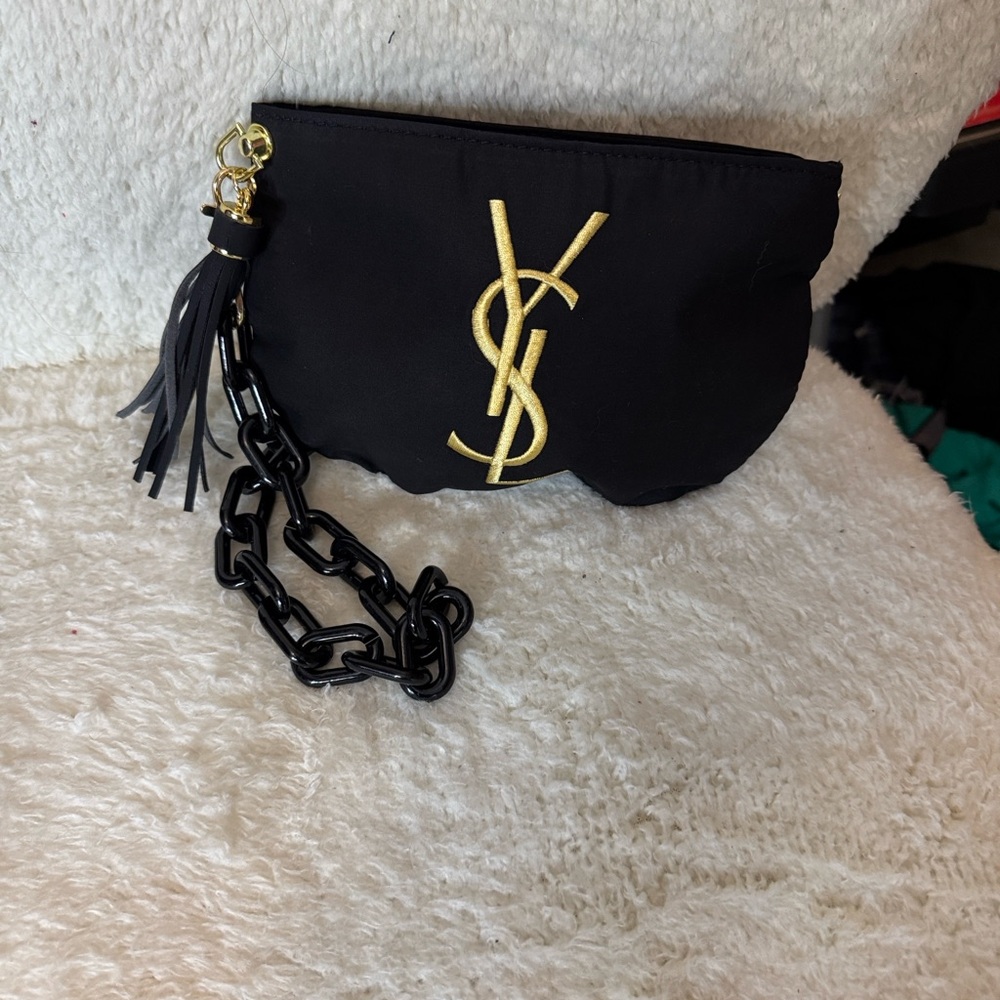 Yves Saint Laurent Black Clutch with Gold Logo